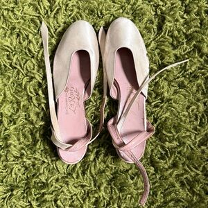 Vintage Satin Ballet Flats | Well Worn Flats | Ankle Tie Shoes | 6